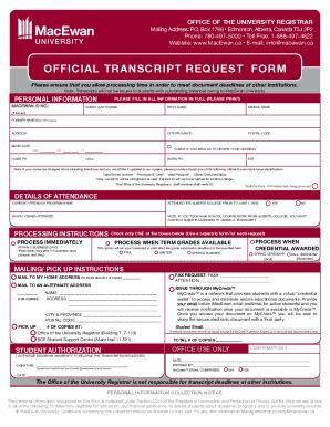 macewan university transcript request